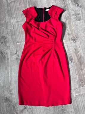 Calvin Klein Bright Red Ruched Midi Sheath Dress